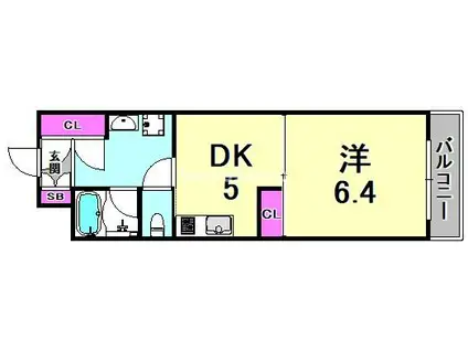 グランドゥール東園田(1DK/1階)の間取り写真