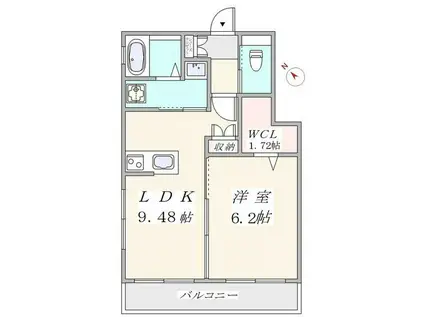 ラ・フルール(1LDK/2階)の間取り写真