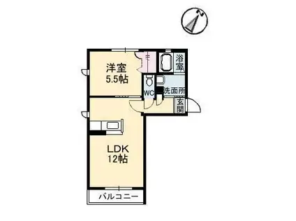 メロディーハート(1LDK/2階)の間取り写真