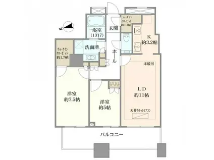 クレストプライムタワー芝(2LDK/26階)の間取り写真