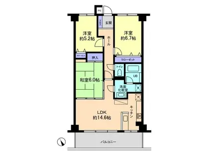 信開ガーデンコート高岡(3LDK/5階)の間取り写真