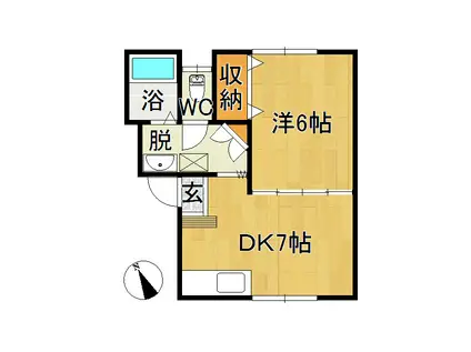 弘南鉄道大鰐線 中央弘前駅 徒歩11分 2階建 築31年(1DK/1階)の間取り写真