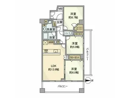 クレッセント多摩川II(3LDK/5階)の間取り写真