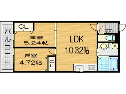 カルハート太秦天神川(2LDK/3階)の間取り写真