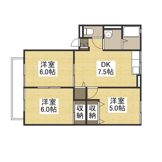 シティハイム早島A棟(3DK/2階)の間取り写真