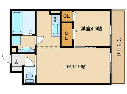 カーサオクターヴ(1LDK/3階)の間取り写真