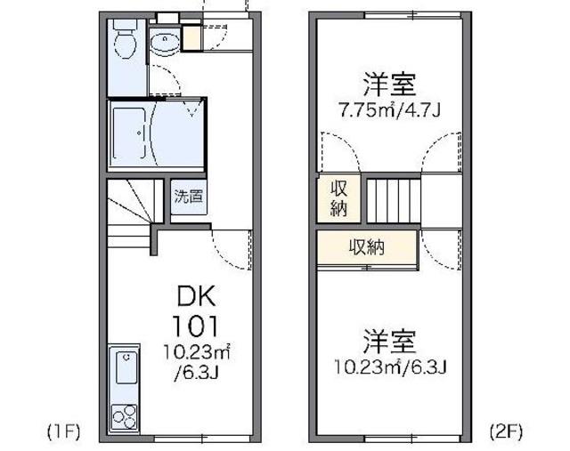 レオパレスサンクチュアリー(2DK/1階)の間取り写真