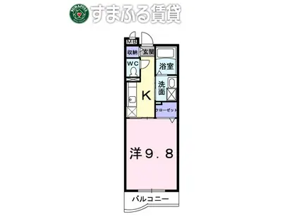 ＪＲ東海道本線 東刈谷駅 徒歩12分 3階建 築20年(1K/2階)の間取り写真