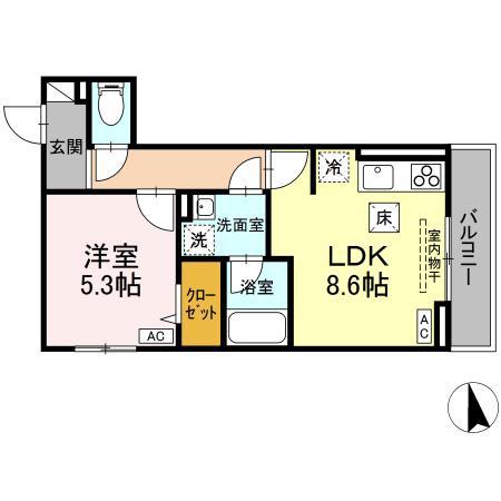 ディールーム グラス 中町(1LDK/1階)の間取り写真