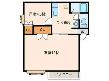 ヴィレッジコート山手A棟(2DK/1階)の間取り写真