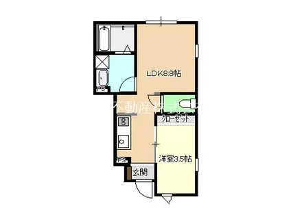 鷲崎町アパートC(1LDK/1階)の間取り写真