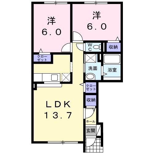 サニーベルレジデンス(2LDK/1階)の間取り写真