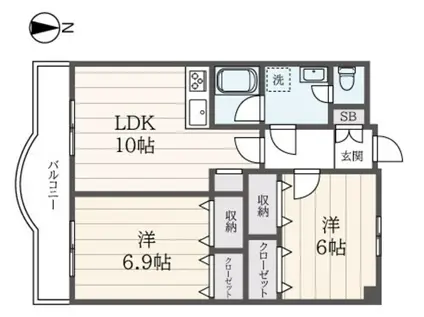 アルカディア東戸塚(2LDK/6階)の間取り写真