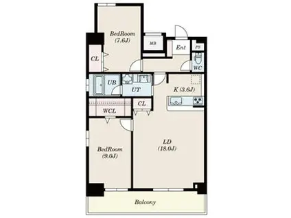 ロイジェント日吉II(2LDK/12階)の間取り写真