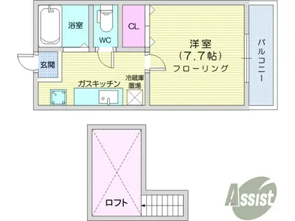 ホワイトキャッスル保春院前Ⅱ(1K/1階)の間取り写真