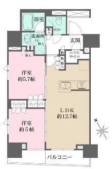 ルフォンプログレ四谷(2LDK/12階)の間取り写真