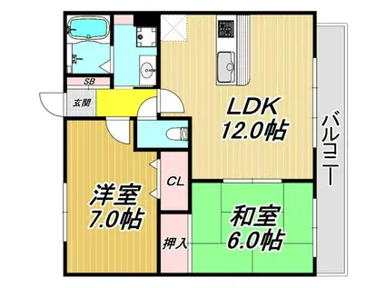パティオII(2LDK/4階)の間取り写真