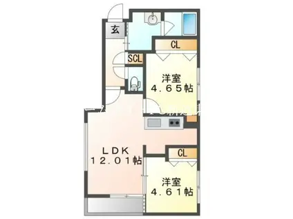 N23 イースト(2LDK/3階)の間取り写真