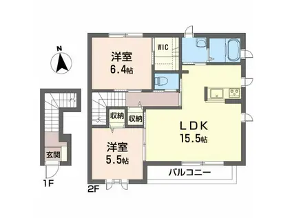 グランマスト杉井流IIB棟(2LDK/2階)の間取り写真