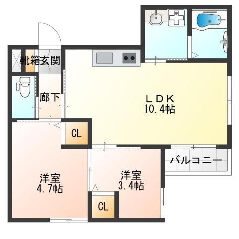 フォルモント住之江(2LDK/3階)の間取り写真