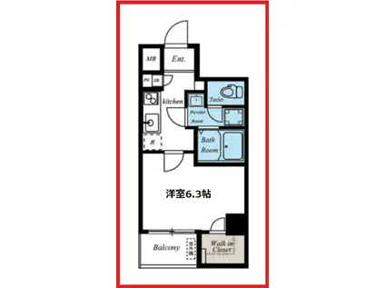 プルシアン(1K/1階)の間取り写真