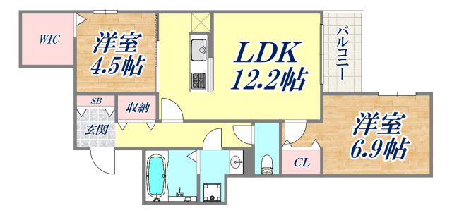 サンパティーク住吉(2LDK/2階)の間取り写真