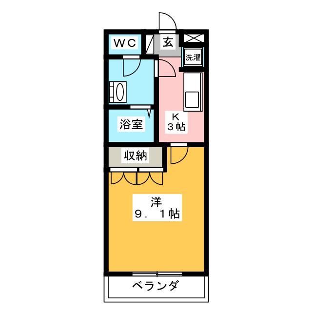 グリーンヒルズ(1K/1階)の間取り写真