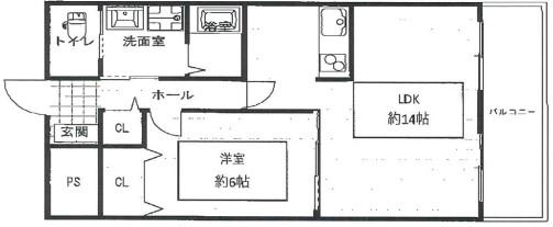 グランツ野里(1LDK/2階)の間取り写真