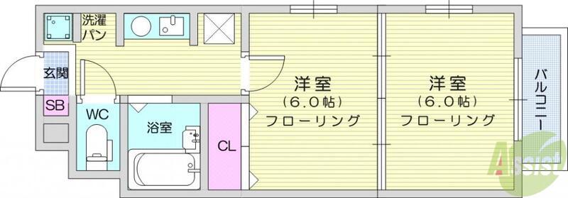 ロイヤルアネックス連坊(2K/6階)の間取り写真
