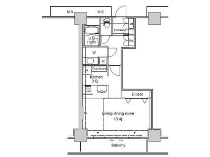 パシフィックロイヤルコートみなとみらい アーバンタワー(ワンルーム/10階)の間取り写真