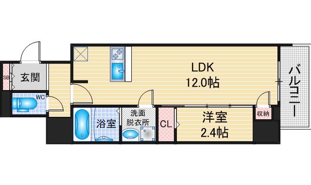 S-RESIDENCE高岳BRESA(1LDK/12階)の間取り写真