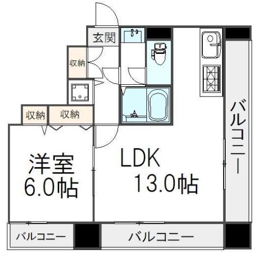 フィオリーシェ東浅草(1LDK/9階)の間取り写真