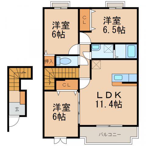 メゾン デ ソレイユII(3LDK/2階)の間取り写真