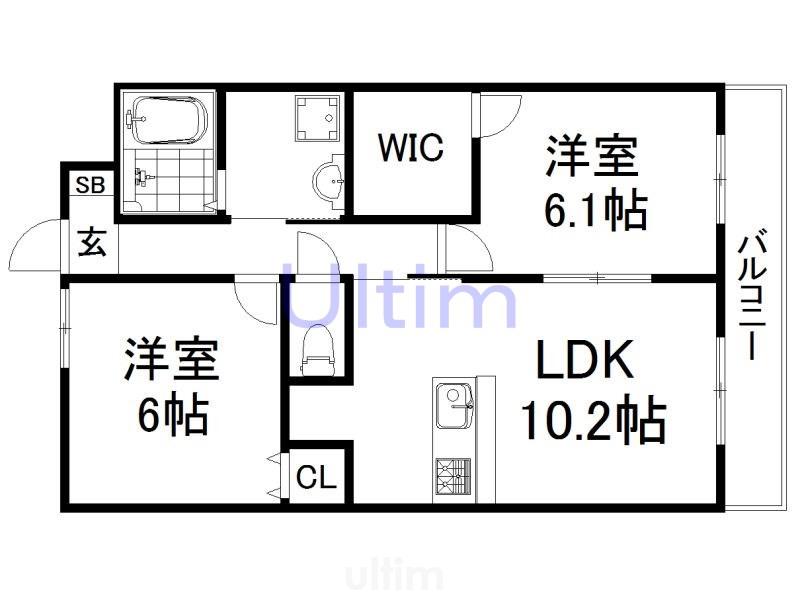 京阪宇治線 中書島駅 徒歩32分 3階建 築11年(2LDK/1階)の間取り写真