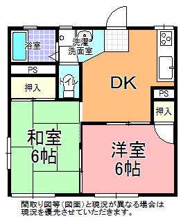 サンライズコーポA・B棟(2DK/1階)の間取り写真