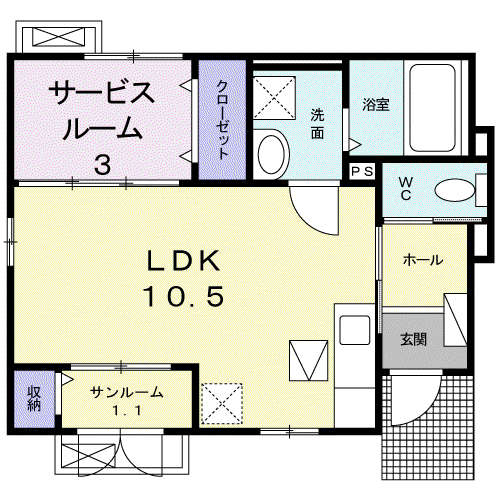 A・D ミィールII(1LDK/1階)の間取り写真