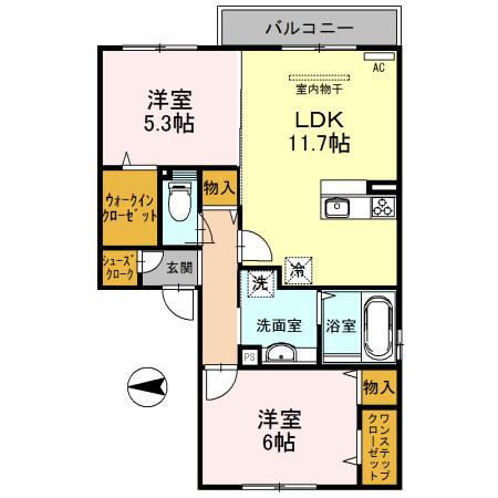 コーポラスツツミ E棟(2LDK/1階)の間取り写真