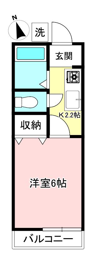 ハイム愛花 D(1K/2階)の間取り写真