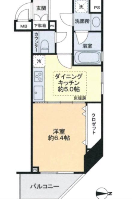 ドメイン広尾(1DK/6階)の間取り写真