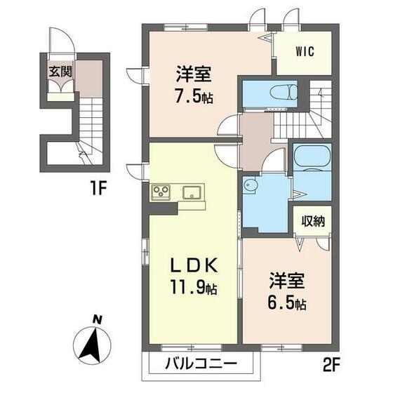 ベルシャトー(2LDK/2階)の間取り写真