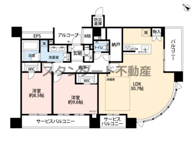 シエリアタワー中之島(2LDK/40階)の間取り写真