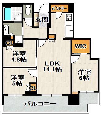 ジオタワー宝塚グランレジス 南棟(3LDK/21階)の間取り写真