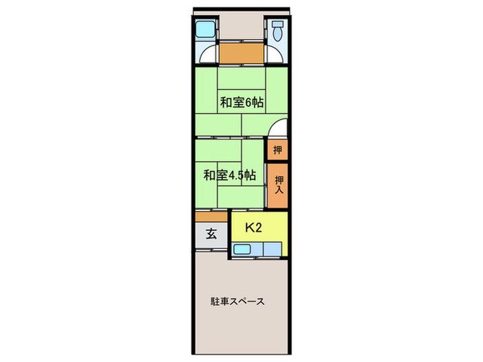 岡本平家1(2K/1階)の間取り写真