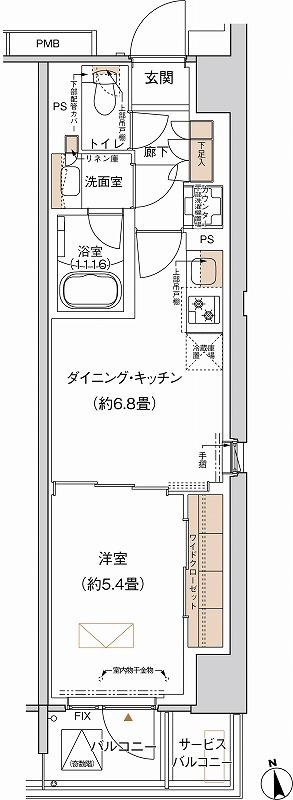 プライムネクサス大森北(1DK/6階)の間取り写真
