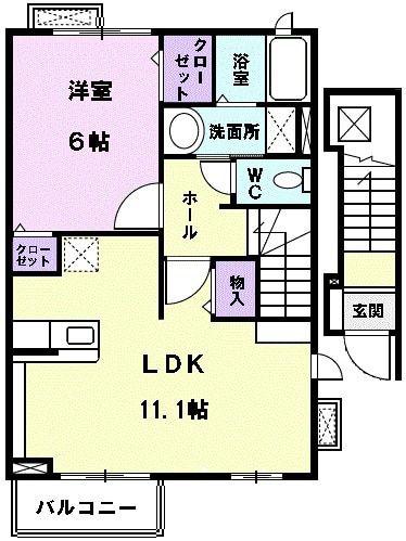 ベルクラール A(1LDK/2階)の間取り写真