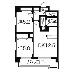 RHAM円山(2LDK/9階)の間取り写真