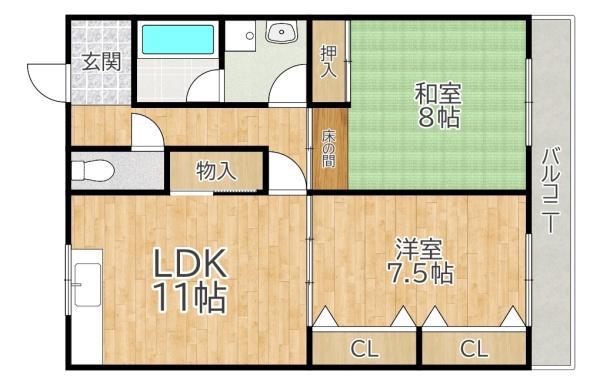 北川ハイツ(2LDK/2階)の間取り写真