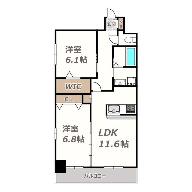 サラベルナール夕陽丘(2LDK/2階)の間取り写真
