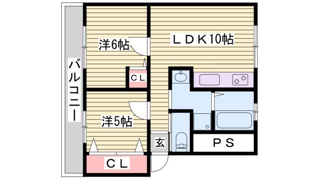高津橋農住団地 A棟(2LDK/1階)の間取り写真