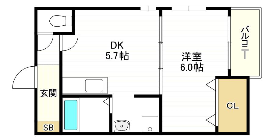 東住吉 の 長屋(1DK/1階)の間取り写真